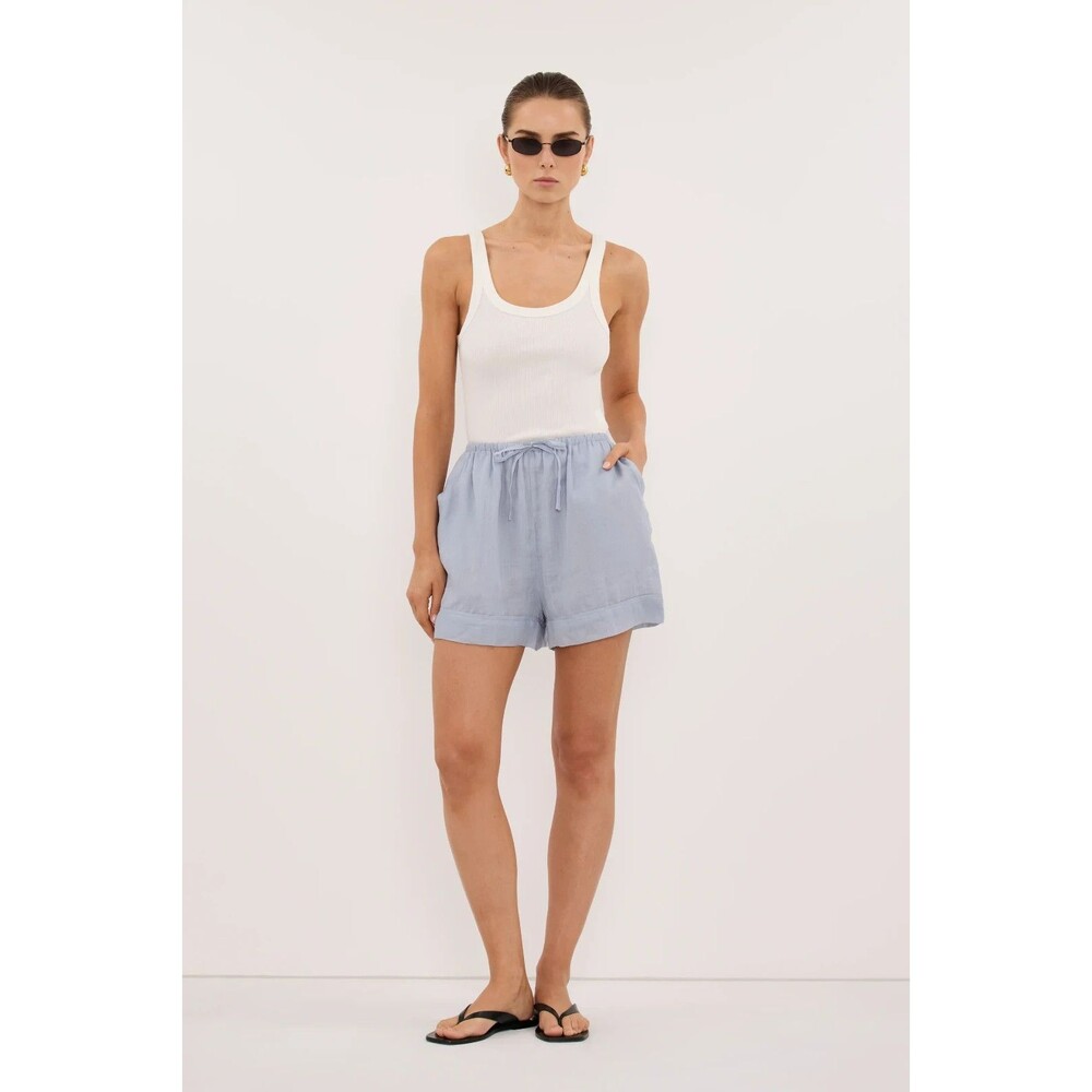 DISSH Blue Linen Drawstring Shorts High Waist Coastal Resort